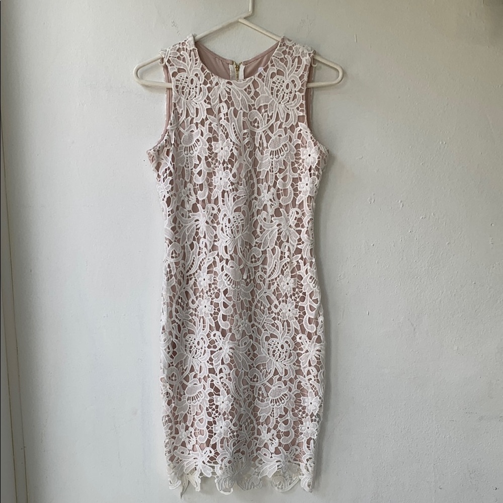 Calvin Klein Lace Midi Dress - White and Pink